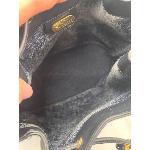 Gucci Italy Vintage 1980's GG Monogram Navy Gray Drawstring Bucket Bag - Picture 12 of 15